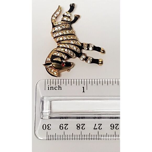 VTG Brooch Zebra Prancing Rhinestones Black Enamel/ Gold/Ruby Eye Stamped 11089 - Picture 12 of 12